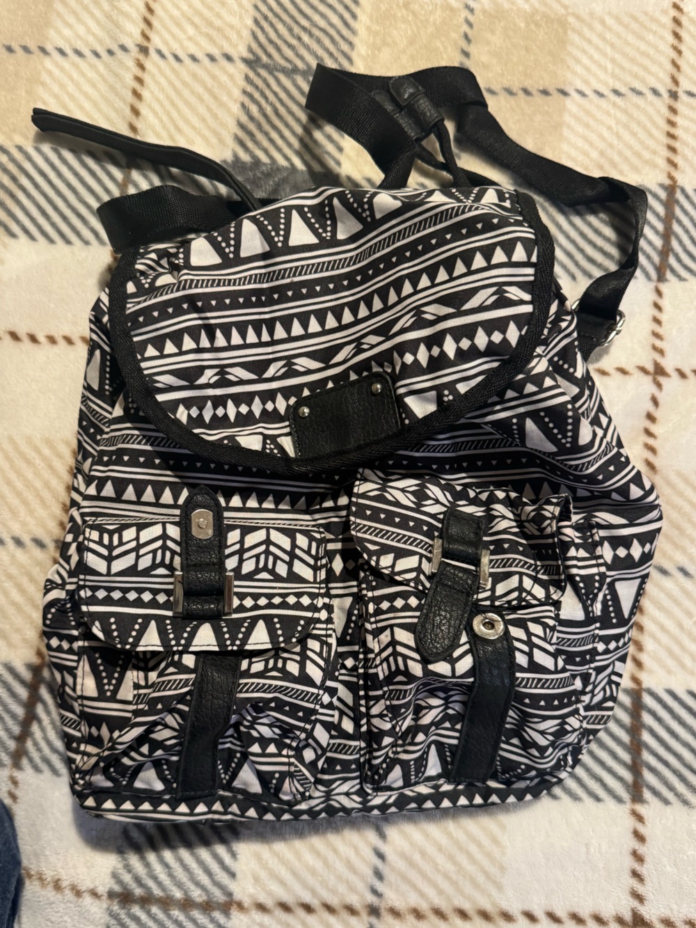 Joe Boxer Black & White Aztec Geometric Print Canvas Mini Backpack